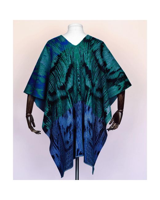 Essien & Emre Blue Pavo Silva Merino Wool Colour Block Knit Poncho