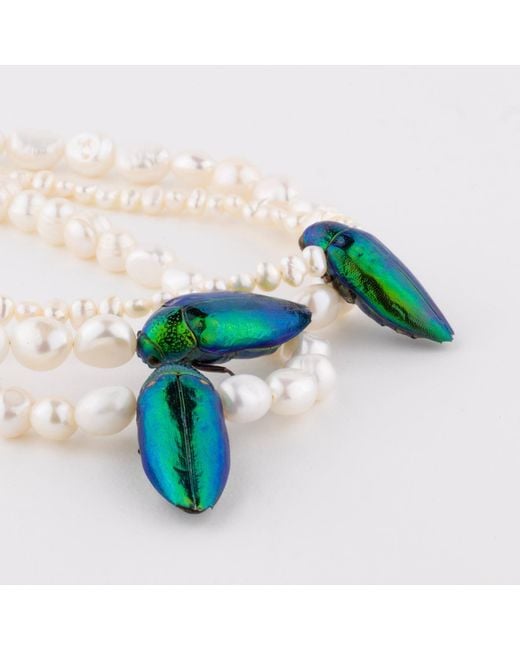 Oana Savu Metallic Beetle Real Insect And Freshwater Pearls Choker