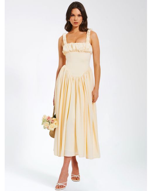 Miss Circle New York Natural Neutrals Noreen Egg Satin Drop Waist Maxi Sundress