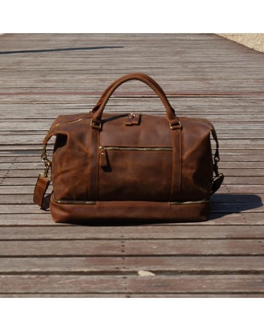 Touri Brown Leather Weekend Bag With Suit Compartment for men