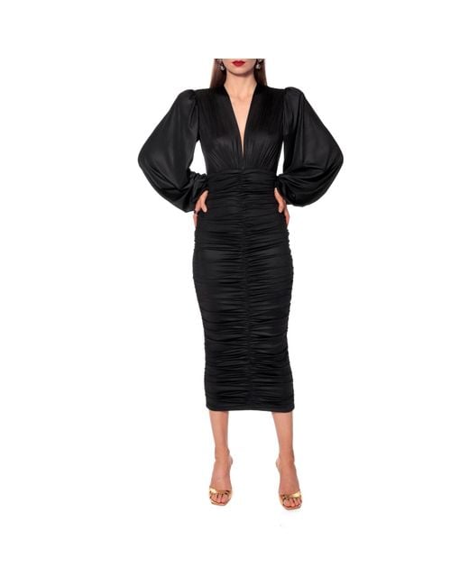 AGGI by HALEWSKI Black Gloria Long Sleeve Draped Dress