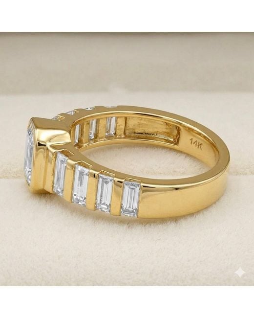 Artisan Metallic 14K Emerald Cut Diamond Tapered Band Ring