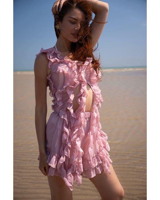 Amy Lynn Pink Paola Ruffle Chiffon Top