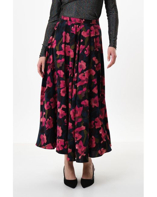 Louche Red Anza Watermark Floral Print Midaxi Skirt