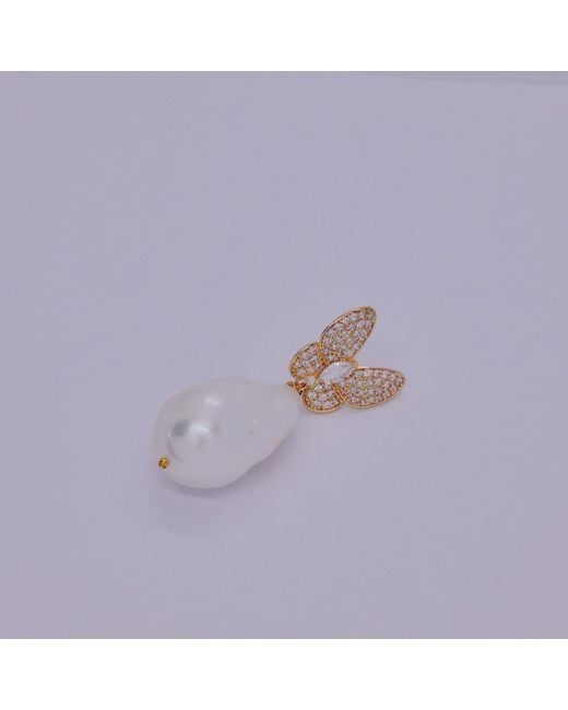 VALERIE CHIC White Sparkle Butterfly Baroque Pearl Earrings