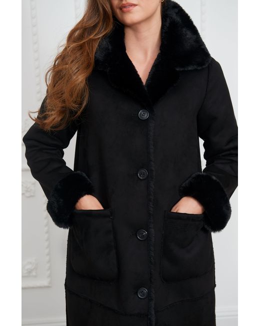 ISSY LONDON Black Nicole Maxi Coat Vegan Faux Shearling Jet
