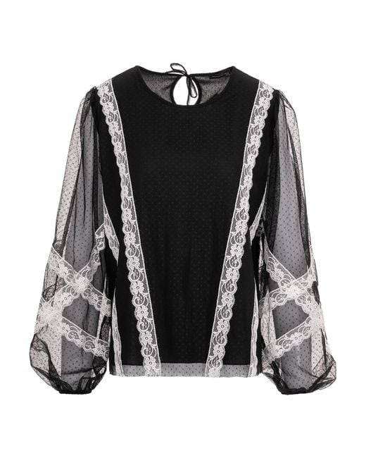 concept A trois Black Tulle Blouse With Polka Dots And Lace Details