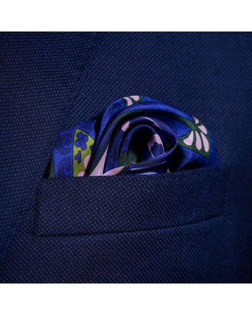 Otway & Orford Blue 'Kaleidoscope' Paisley Silk Pocket Square for men