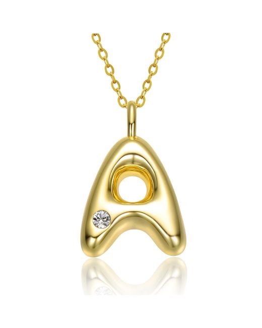 Genevive Jewelry Metallic Plated Swarovski Initial Pendant Bubble Letter Necklace