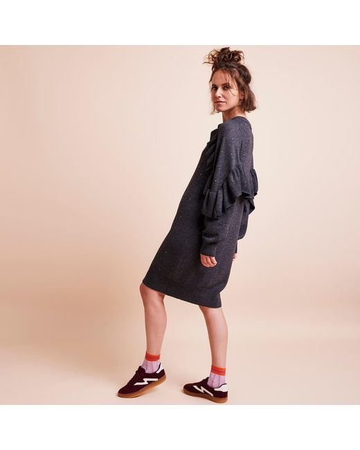 Maison Wanda Gray Dropped Ruffle Dress