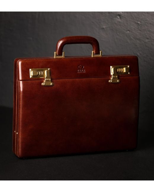 Time Resistance Red Leather Attaché Case Briefcase