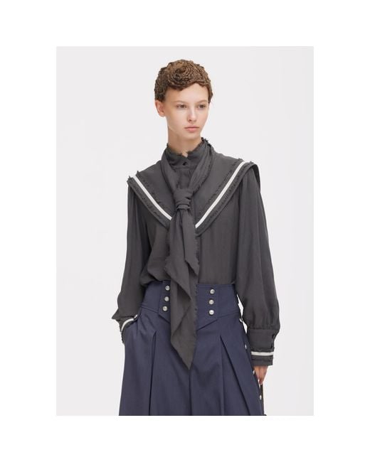 Julia Allert Gray Tie Front Long Sleeve Blouse –