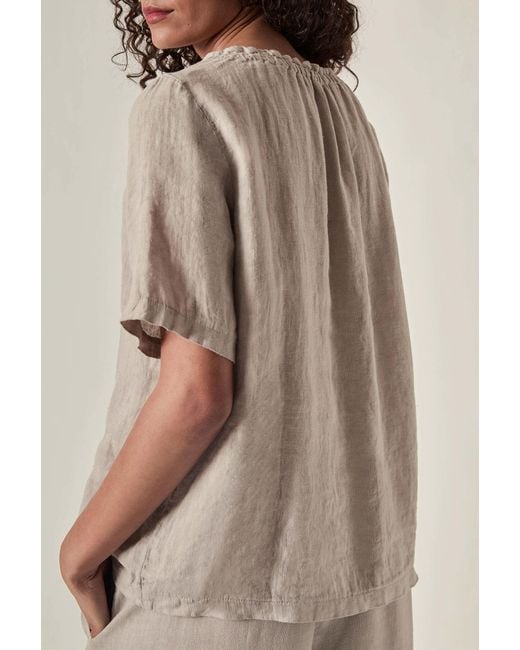 James Lakeland Multicolor Neutrals Taupe Pure Linen Blouse