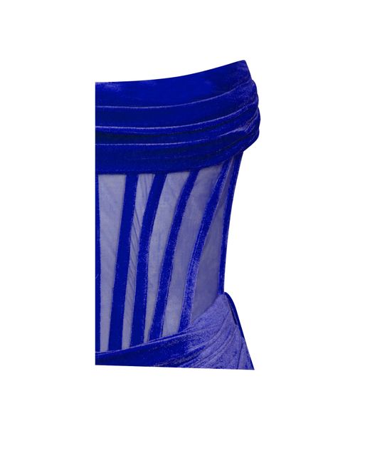 Miss Circle New York Blue Priya Royal Draping Corset High Slit Velvet Gown