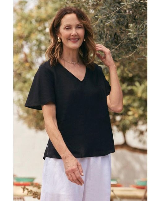 Adrift Clothing Black Tamara Flutter Sleeve Linen Top