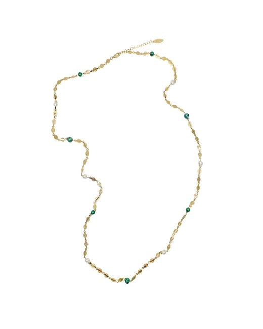 Farra Metallic Chain With Gemstones And Pearls Long Necklace