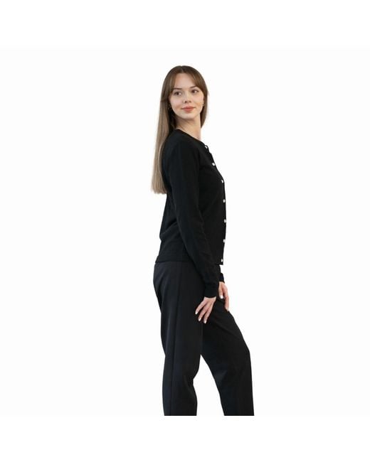 Nuvv Collection Black Fine Knit Cardigan With Buttons Wool And Cashmere Blend Italian Yarn