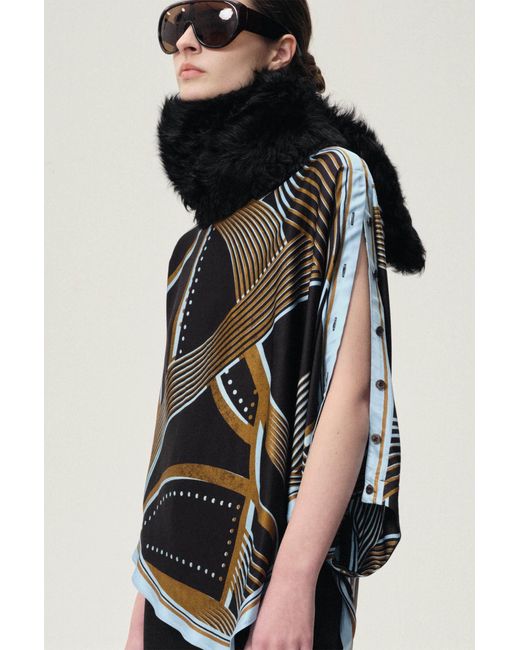FRONT ROW SHOP Black Scarf Print Top And