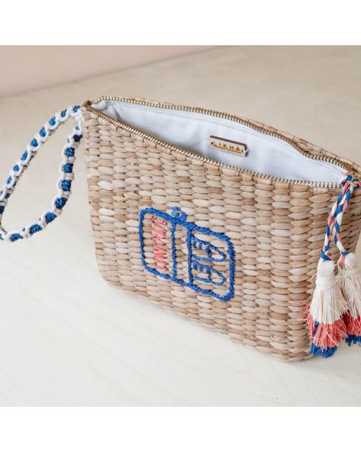 LIKHÂ Brown Neutrals Handwoven Seagrass Sardine Can Wristlet Pouch With Tassels