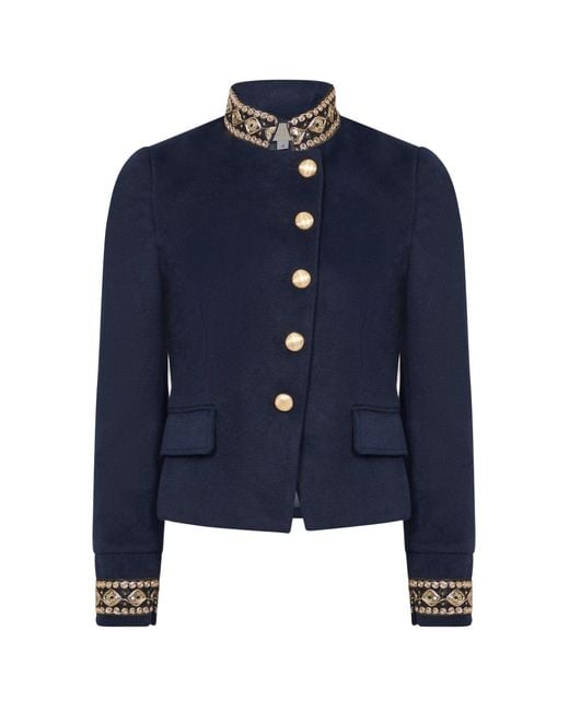 Guinea London Blue Military Jacket With Sequin Braid Details