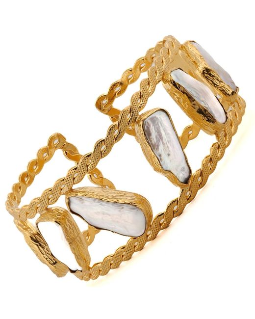 Ebru Jewelry Metallic Majestic & Pearl Cuff Bracelet