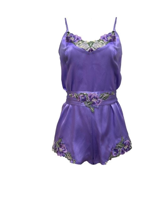 Carol Coelho Purple Theory Of Strings Silk Satin Embroidered Romper