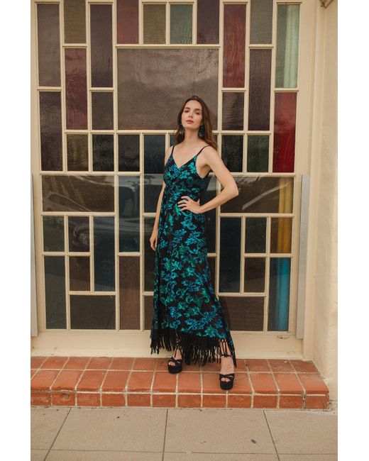 Jennafer Grace Blue Absinthia Fringe Faux Wrap Dress