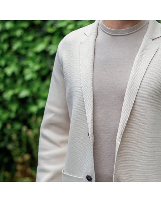 Paul James Knitwear White Neutrals Cotton Deconstructed Knitted Gabriel Blazer for men