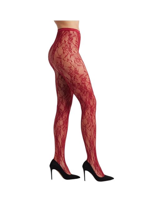 HIGH HEEL JUNGLE by KATHRYN EISMAN Red Venise Lace Fishnet Tights