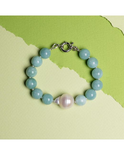 Silver Moon Blue Sterling Bracelet Whisper With Light Gemstones And Baroque Pearl