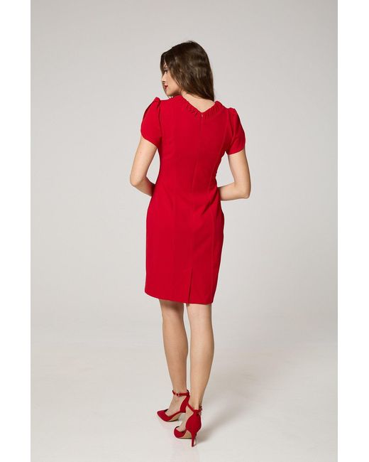 K-Win London Red Elegant Ruffle V-Neck Dress