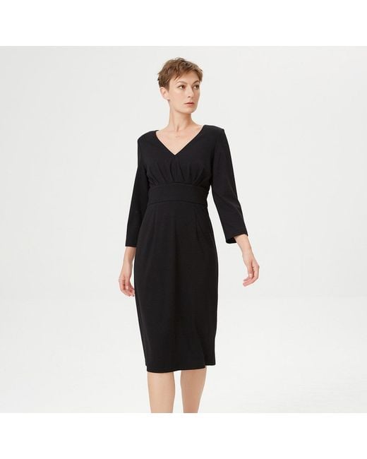 Smart and Joy Blue Adjusted V -Neck Dress And Folds On Chest