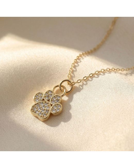 Harfi Metallic Mini Dog Cat Paw Print Charm Plated Necklace