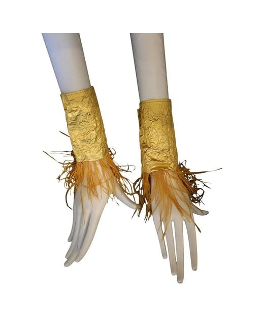 Romer Millinery Yellow Morphy Moldable Cold Cuff Silk With Feather Detail