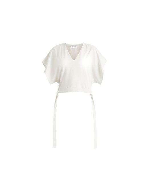 Paisie White V-Neck Side Tie Top With Batwing Sleeves
