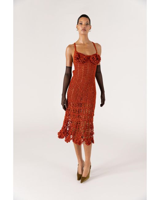 Andreeva Red Chrysanthemum Terracotta Handmade Crochet Dress