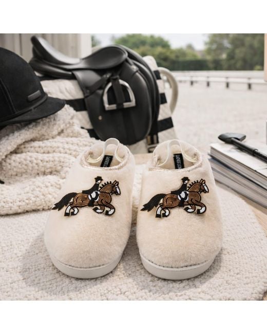 Laines London Multicolor Neutrals Flatform Cloud Slippers With Dressage Horse Brooches