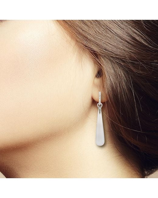 Artisan White Chalcedony And Diamond Drop Earrings