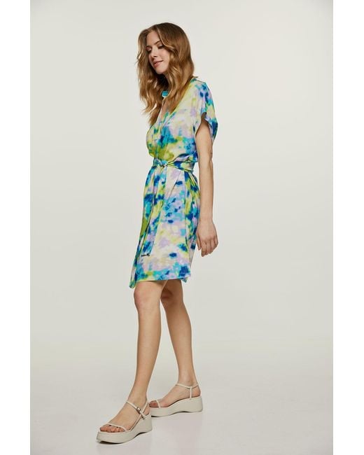 Conquista Blue Abstract Print Dress With Slits
