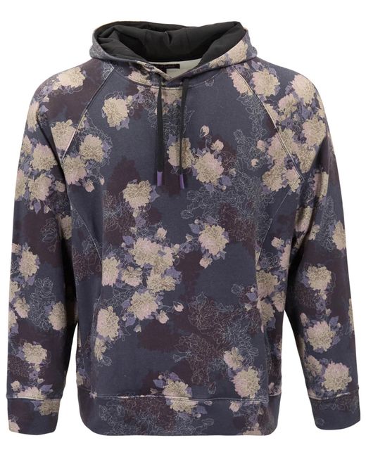 Lords of Harlech Blue Hank Lans Floral Printed Knit Hoodie for men
