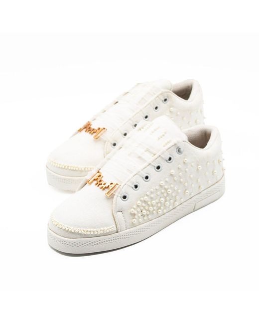 Rettrose White Serenity Luxury Canvas Handmade Embellished Tennis Shoe