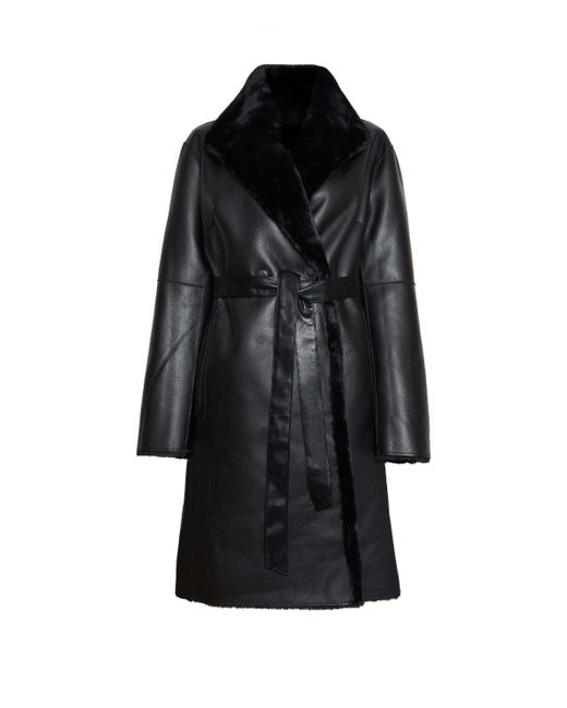 James Lakeland Black Faux Fur Wrap Reversible Coat