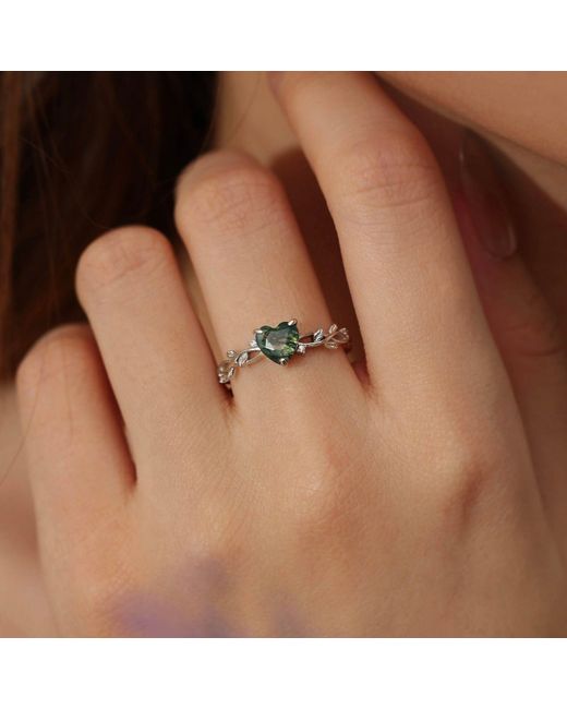 Azura Jewelry New York Green Everlasting Heart Moss Agate Ring Vermeil