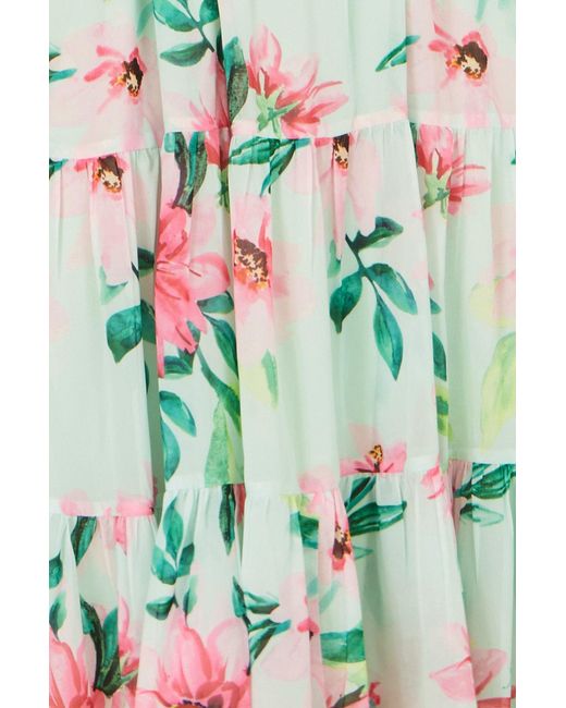 Yumi' White Mint Floral Halter Neck Midi Dress With Matching Belt
