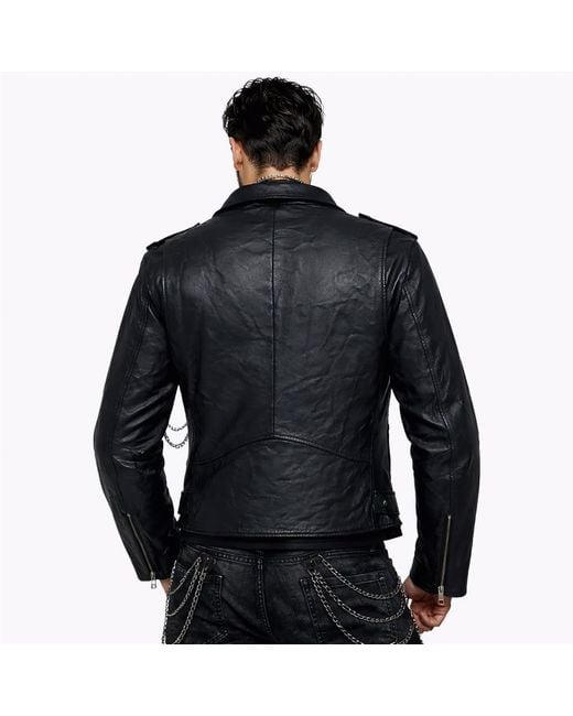 Zasta Studio Blue Rusty Chains Leather Biker Jacket for men