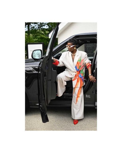 NALÈ White Neutrals Bird Of Paradise Print Tailored Trousers
