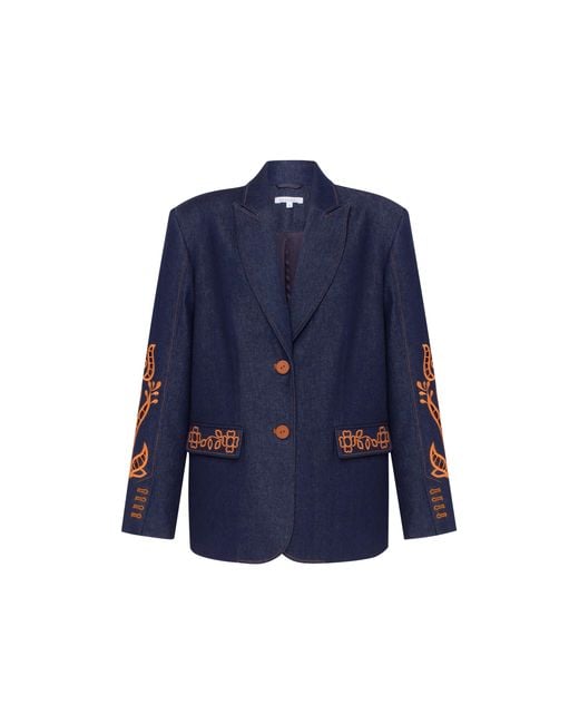 Annabo Blue Rose Atelier Embroidered Denim Blazer
