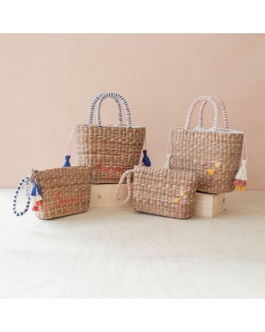 LIKHÂ Blue Neutrals Handwoven Seagrass Bonjour Tote Bag With Tassels