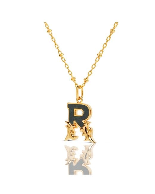 Kasun Metallic Plated R Initial Necklace With Marble