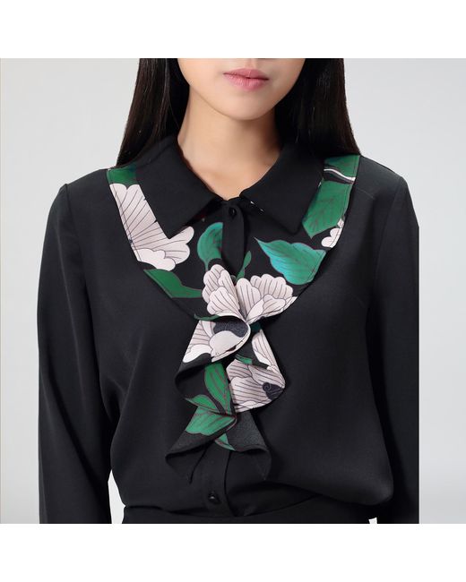 Smart and Joy Blue Flower Print Jabot Collar Blouse